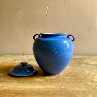 Antique French Blue Glazed Martres-Tolosane Confit Pot With Lid