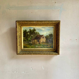 Antique French Framed Oil On Canvas Country Scene