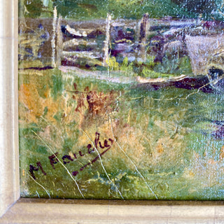 Antique French Framed Oil On Canvas Country Scene