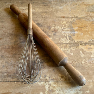 Antique Extra Large French Rolling Pin And Wisk