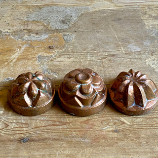 Three Antique French Copper Jelly Moulds