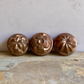 Three Antique French Copper Jelly Moulds