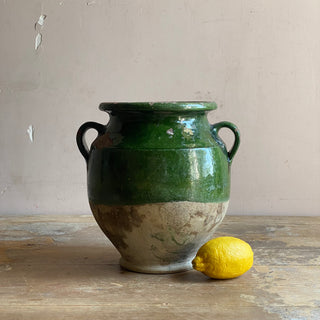 Large Antique Green Glazed Confit Pot
