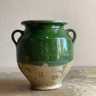 Large Antique Green Glazed Confit Pot