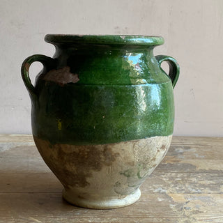 Large Antique Green Glazed Confit Pot