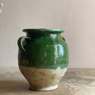 Large Antique Green Glazed Confit Pot