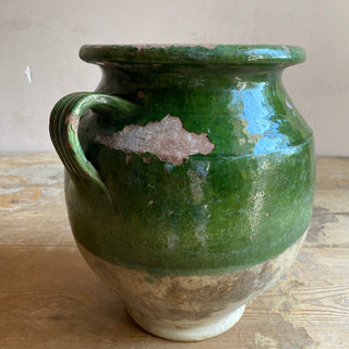 Large Antique Green Glazed Confit Pot