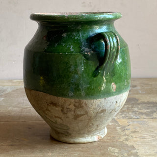 Large Antique Green Glazed Confit Pot