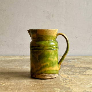 Antique French Glazed Green & Yellow Water Dieulefit Jug