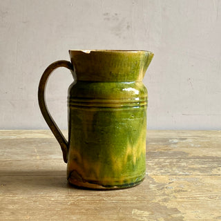 Antique French Glazed Green & Yellow Water Dieulefit Jug