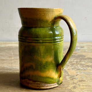 Antique French Glazed Green & Yellow Water Dieulefit Jug