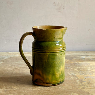 Antique French Glazed Green & Yellow Water Dieulefit Jug