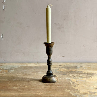Primitive Antique French Turned Wooden Candlestick