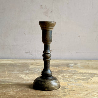 Primitive Antique French Turned Wooden Candlestick