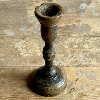 Primitive Antique French Turned Wooden Candlestick