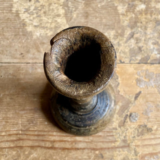 Primitive Antique French Turned Wooden Candlestick