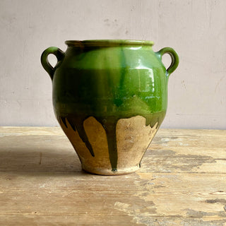 Antique French Green Glazed Confit Pot
