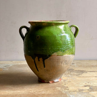 Antique French Green Glazed Confit Pot
