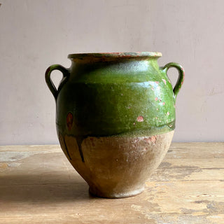 Antique French Green Glazed Confit Pot