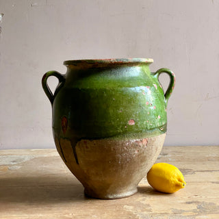 Antique French Green Glazed Confit Pot