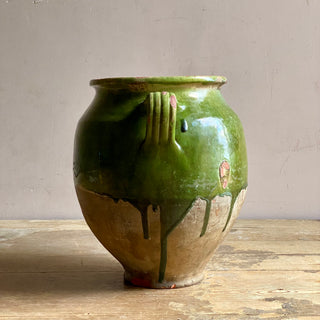 Antique French Green Glazed Confit Pot