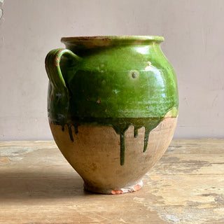 Antique French Green Glazed Confit Pot