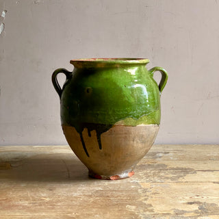Antique French Green Glazed Confit Pot