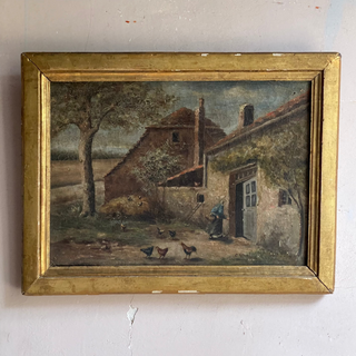 Antique French Framed Oil On Canvas Country Scene