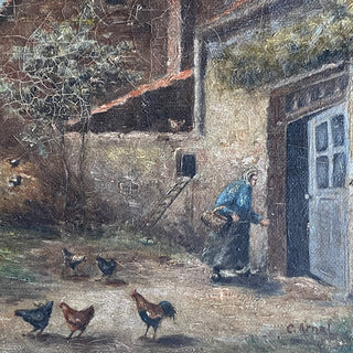 Antique French Framed Oil On Canvas Country Scene