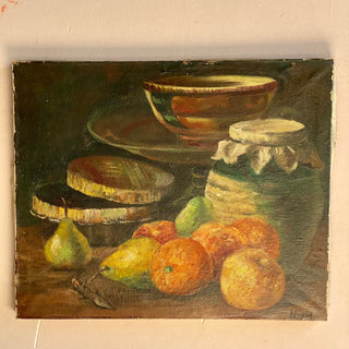 Vintage Spanish Oil On Canvas Table Fruit & Jam Scene