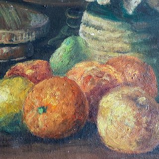 Vintage Spanish Oil On Canvas Table Fruit & Jam Scene