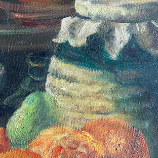 Vintage Spanish Oil On Canvas Table Fruit & Jam Scene
