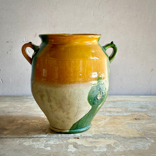 Magnificent French Green & Yellow Glazed Confit Pot