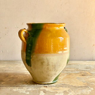 Magnificent French Green & Yellow Glazed Confit Pot
