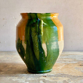 Magnificent French Green & Yellow Glazed Confit Pot