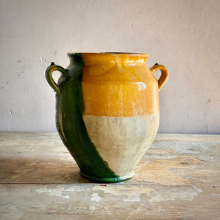 Magnificent French Green & Yellow Glazed Confit Pot