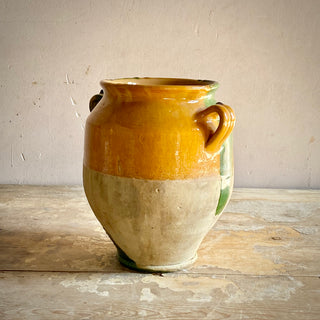 Magnificent French Green & Yellow Glazed Confit Pot