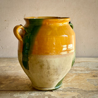 Magnificent French Green & Yellow Glazed Confit Pot