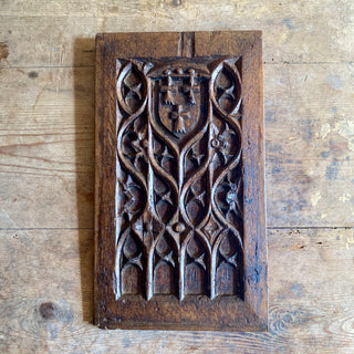 Antique French Hand Carved Wooden Gothic Panel