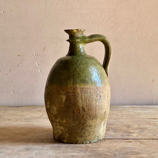Antique French Green Glazed Oil Jug