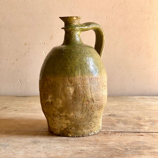 Antique French Green Glazed Oil Jug