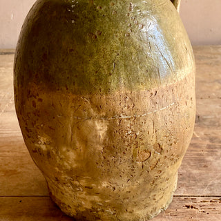 Antique French Green Glazed Oil Jug