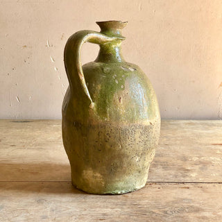 Antique French Green Glazed Oil Jug