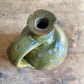 Antique French Green Glazed Oil Jug