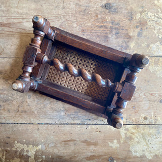 Antique French Hand Carved Stool With Rattan Seat