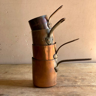 Set Of French Antique Copper Tall Saucepans