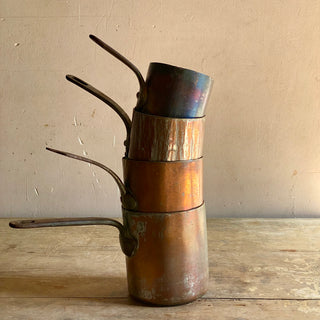 Set Of French Antique Copper Tall Saucepans