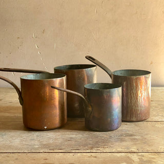 Set Of French Antique Copper Tall Saucepans