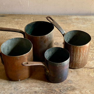 Set Of French Antique Copper Tall Saucepans