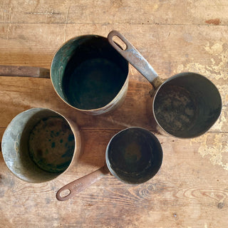 Set Of French Antique Copper Tall Saucepans